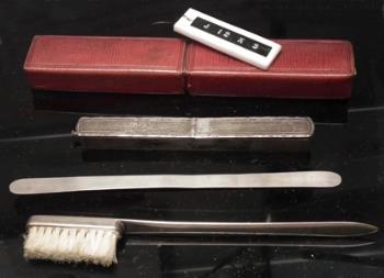 Tooth-brush, (Silver set in case)